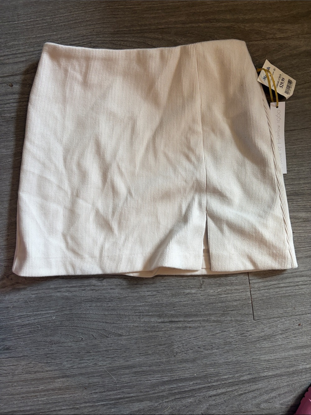 Cream Ribbed Mini Skirt with Front Slit